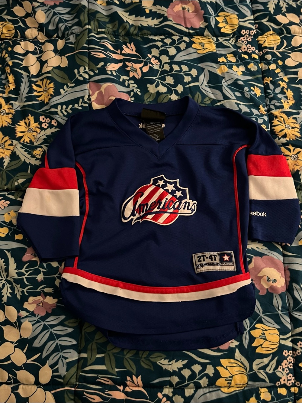 Reebok Kids Blue Americans Hockey Jersey with Red & White Accents Size 2T-4T